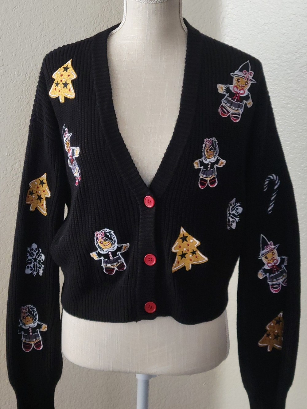 Social Collision Goth Gingerbread Crop Knit Cardigan Sweater Black Hot Topic MD